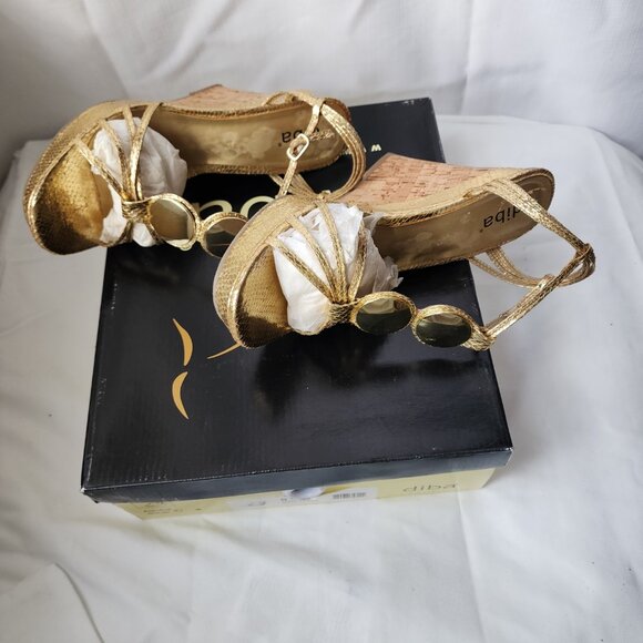 ✨Diba Y2K Glam Boho Chic Women’s Gold Metallic Strappy Wedge Sandals Size 8.5 - Picture 5 of 15